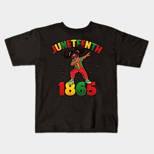 Juneteenth Dabbing Black Queen Melanin Brown Skin Girls Dab Kids T-Shirt